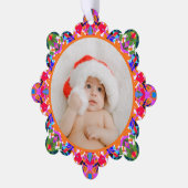 Custom Photo Merry Christmas Modern Colorful Ornament Karte (Linke Ecke)