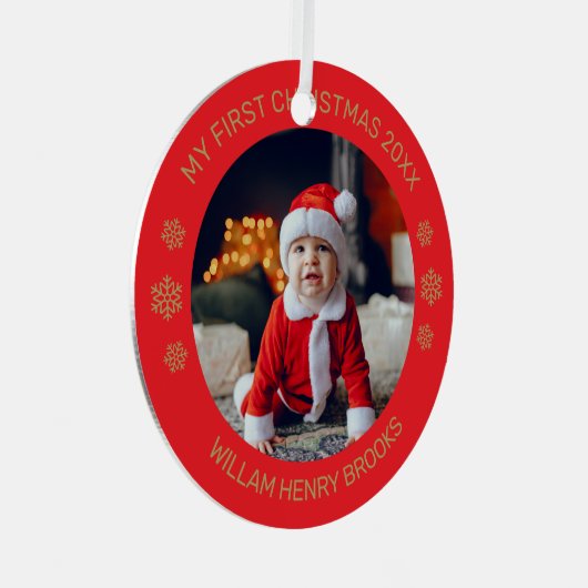 Custom Photo Metal Circle Christmas Ornament (Vorderseite Rechts)
