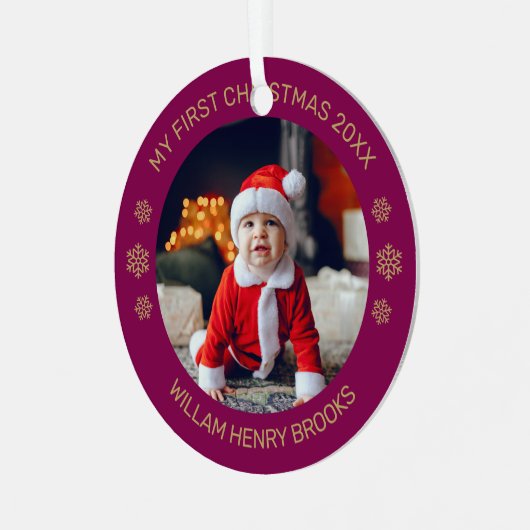 Custom Photo Metal Circle Christmas Ornament (Vorderseite links)