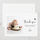 Custom Photo Modern heart First Birthday Dankeskarte (Vorne/Hinten)