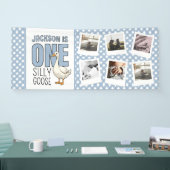 Custom Photo Modern One Silly Goose First Birthday Banner (Messe)