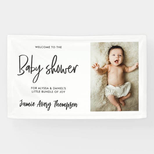 Custom photo Modern Script Baby Shower Welcome  Banner (Horizontal)
