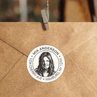 Custom Photo, Name and Return Address  Runder Aufkleber