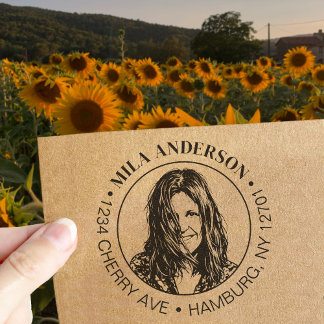 Custom Photo, Name and Return Wood Address  Permastempel