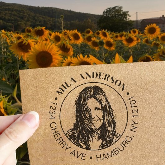 Custom Photo, Name and Return Wood Address  Permastempel