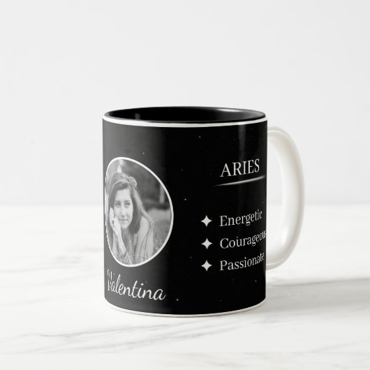 Custom Photo & Name Aries Zodiac Traits Mug Zweifarbige Tasse (VorderseiteRechts)