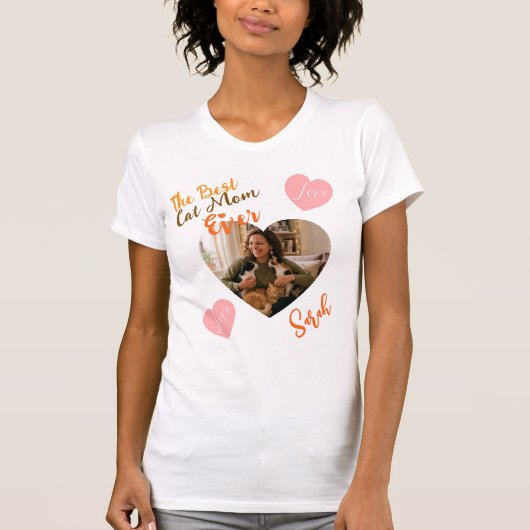 Custom Photo & Name Best Cat Mom Ever T-Shirt (Vorderseite)
