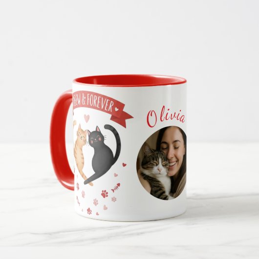 Custom Photo & Name Valentine's Cat Mom Gift Tasse (Vorderseite Links)