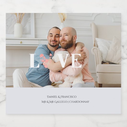 Custom Photo, Names & Dates on Soft Grey  Schaumweinetikett (Einzelnes Label)