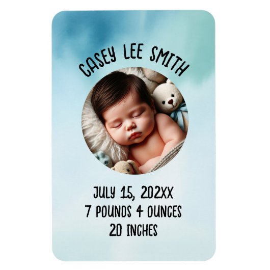 custom photo newborn baby blue watercolor magnet (Vertikal)