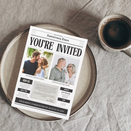 Custom photo newspaper anniversary einladung