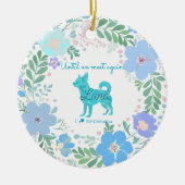 Custom Photo Pastel Blue Chihuahua & Floral Keramik Ornament (Vorne)