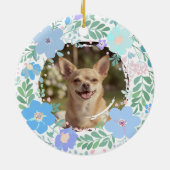 Custom Photo Pastel Blue Chihuahua & Floral Keramik Ornament (Hinten)