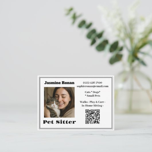 Custom Photo Pet Sitter Business Card Visitenkarte (Stehend Vorderseite)