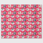 Custom Photo Red Christmas Holiday Geschenkpapier (Flach)