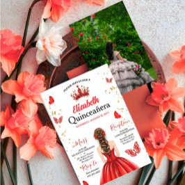 Custom Photo Red Royal Quinceañera Invitation Einladung