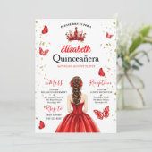 Custom Photo Red Royal Quinceañera Invitation Einladung (Stehend Vorderseite)