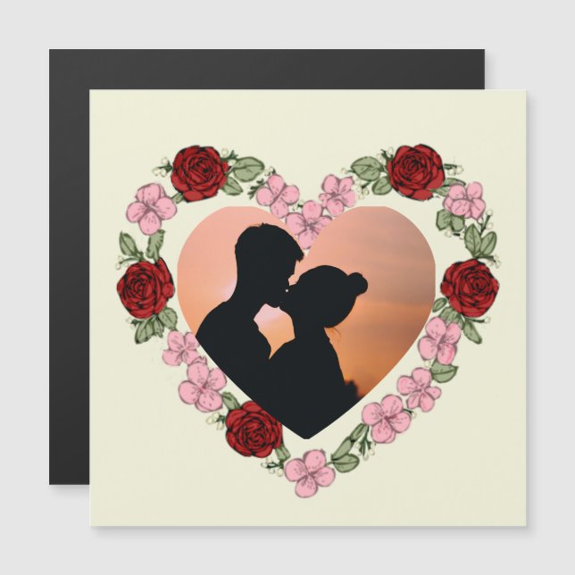 Custom Photo Rose Heart Magnetic Card - Square Magnetkarte (Vorne/Hinten)