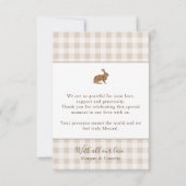 Custom Photo Rustic Beige Gingham And Hare Wedding Dankeskarte (Rückseite)