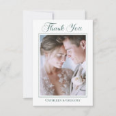 Custom Photo Sage Green Floral Wedding Calligraphy Dankeskarte (Vorderseite)