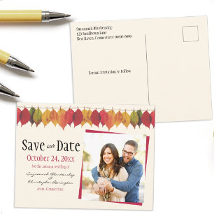 Custom Photo Save The Date Autumn Leaves Postkarte