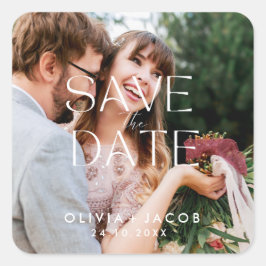 Custom Photo Save the Date with Couple Photo Quadratischer Aufkleber