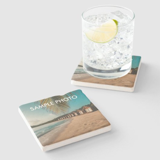 Custom Photo Stone Coaster – Beach Steinuntersetzer (Seitenansicht)