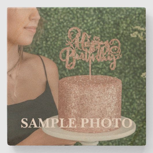 Custom Photo Stone Coaster – Birthday Steinuntersetzer (Vorderseite)