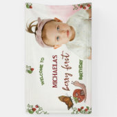 Custom Photo Strawberry 1st Birthday Welcome Sign Banner (Vertikal)