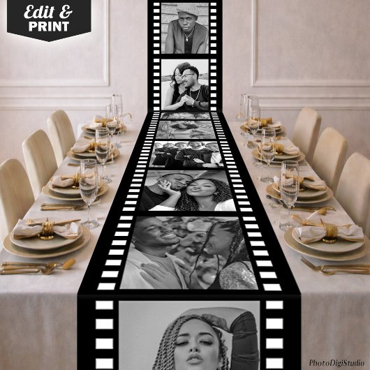 Custom Photo Tablecloth, Hollywood Film Strip Großer Tischläufer