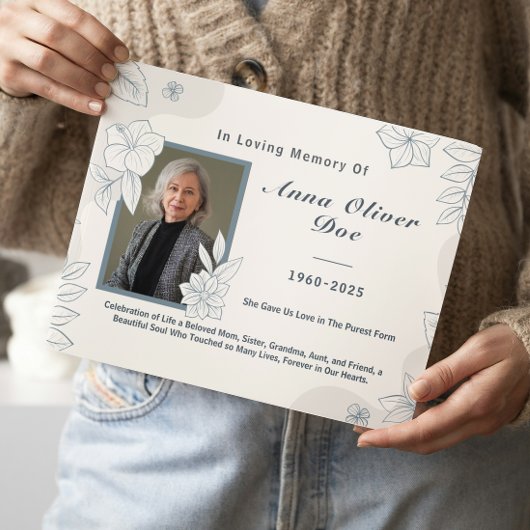 Custom Photo Text Floral Line Art Memorial Funeral Gästebuch