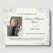 Custom Photo Text Floral Line Art Memorial Funeral Gästebuch (Vorderseite)