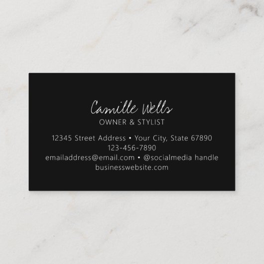 Custom Photo Trendy Script Editorial Stylist Visitenkarte (Rückseite)
