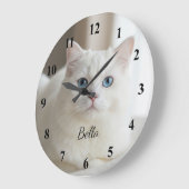 Custom photo wall clock with beautiful white cat große wanduhr (Winkel)