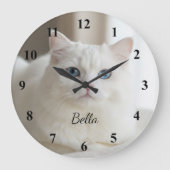 Custom photo wall clock with beautiful white cat große wanduhr (Vorderseite)