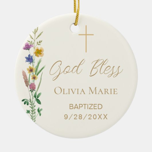 Custom Photo Wildflower Baptism  Keramik Ornament (Vorne)