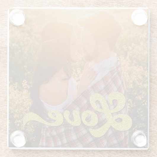 Custom Photo with Gold Love Overlay Glasuntersetzer (Rückseite)