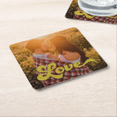 Custom Photo with Gold Love Overlay Rechteckiger Pappuntersetzer (angewinkelt)