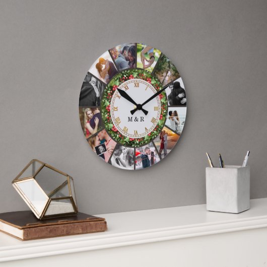 Custom Photos Collage Clock | Gift for Christmas Große Wanduhr (Büro)