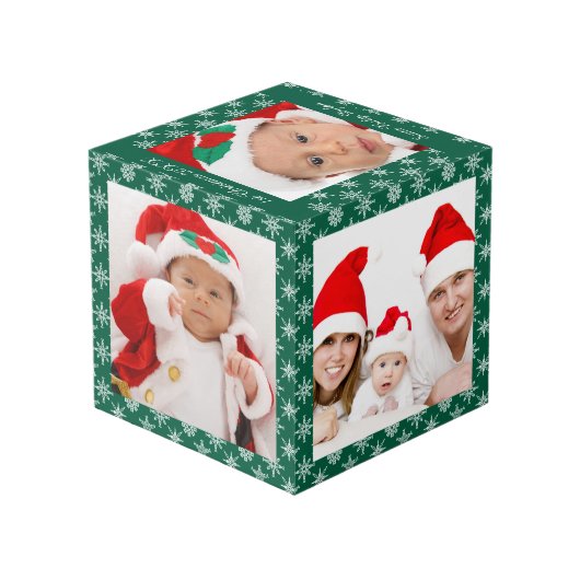 Custom Photos Santa Baby Green With Snowflakes SQ Würfel (Rückseite Schrägansicht)