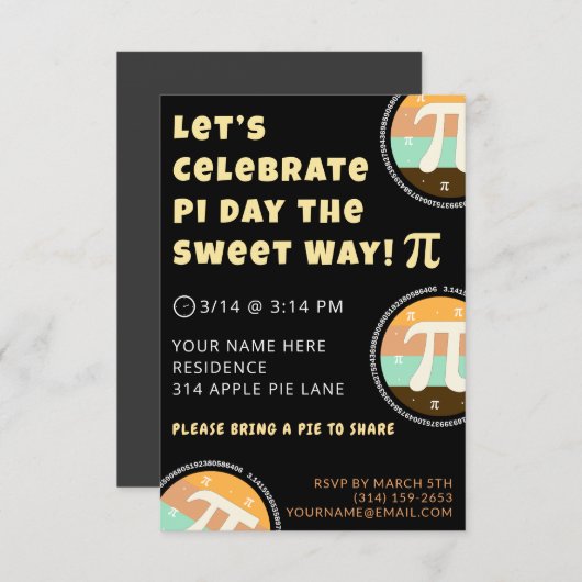 Custom Pi Day Pie Party Invitation Template Card Einladung (Vorne/Hinten)