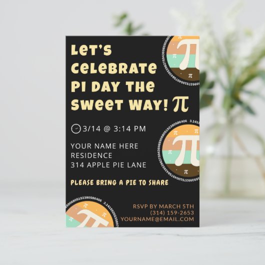 Custom Pi Day Pie Party Invitation Template Card Einladung (Stehend Vorderseite)