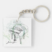 Custom Piano Illustration Art Drawing Music Lovers Schlüsselanhänger (Rückseite)
