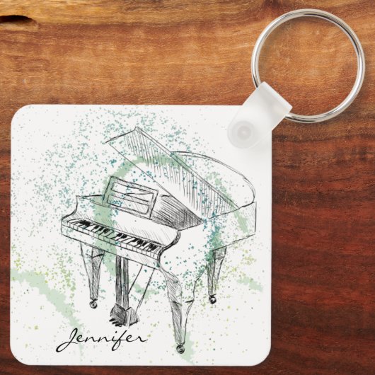 Custom Piano Illustration Art Drawing Music Lovers Schlüsselanhänger (Rückseite)