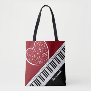 Custom Piano Music Liebe Herzname Black Red Tasche