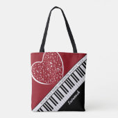 Custom Piano Music Liebe Herzname Black Red Tasche (Rückseite)