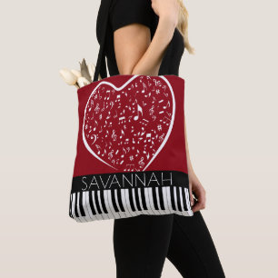 Custom Piano Musik Lover Herzname Schwarz Rot Tasche