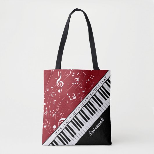 Custom Piano Musiknoten Script Name Black Tasche (Vorderseite)