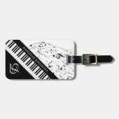 Custom Piano Musiknoten Skriptname Schwarz-weiß Gepäckanhänger (Vorderseite horizontal)