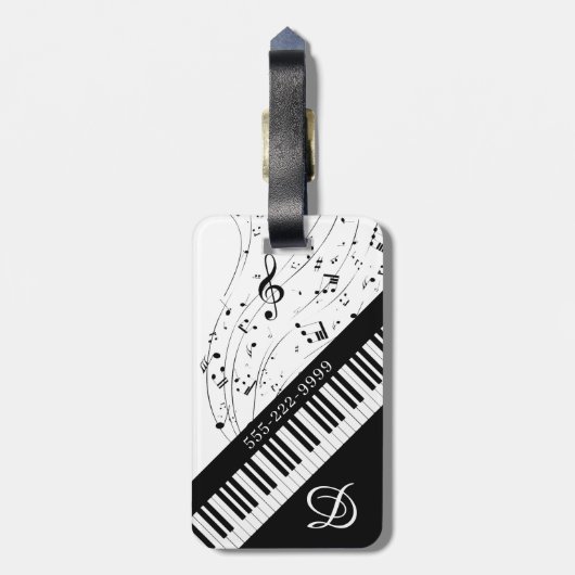 Custom Piano Musiknoten Skriptname Schwarz-weiß Gepäckanhänger (Rückseite vertikal)